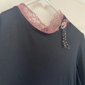 Chiarugi Black Lace Trim Top, Size S